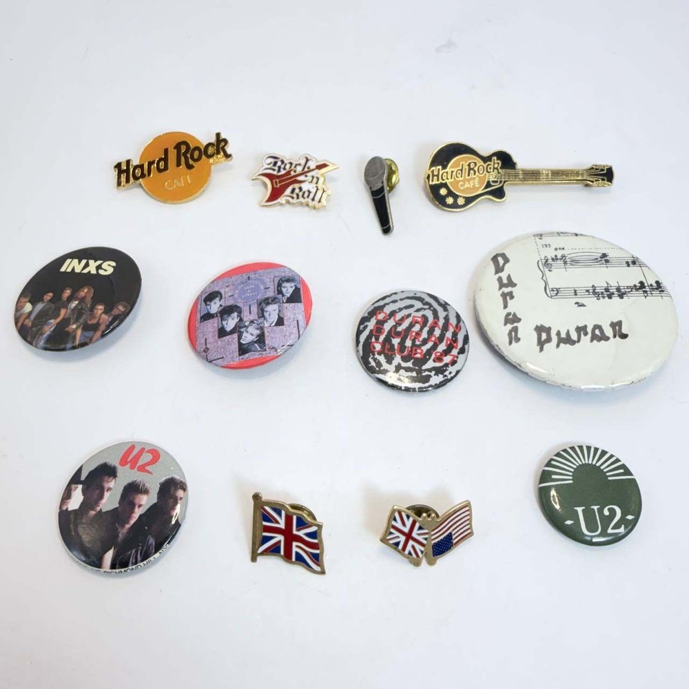 Vintage Rock Band Pin Lot Duran Duran U2 INXS Hard Rock Cafe Enamel Buttons 11pc